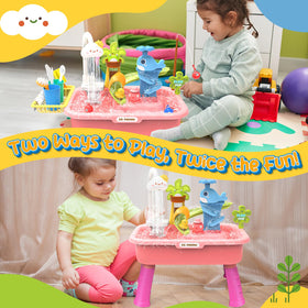 Detachable legs enable standing or tabletop play with the Max & Deril sink