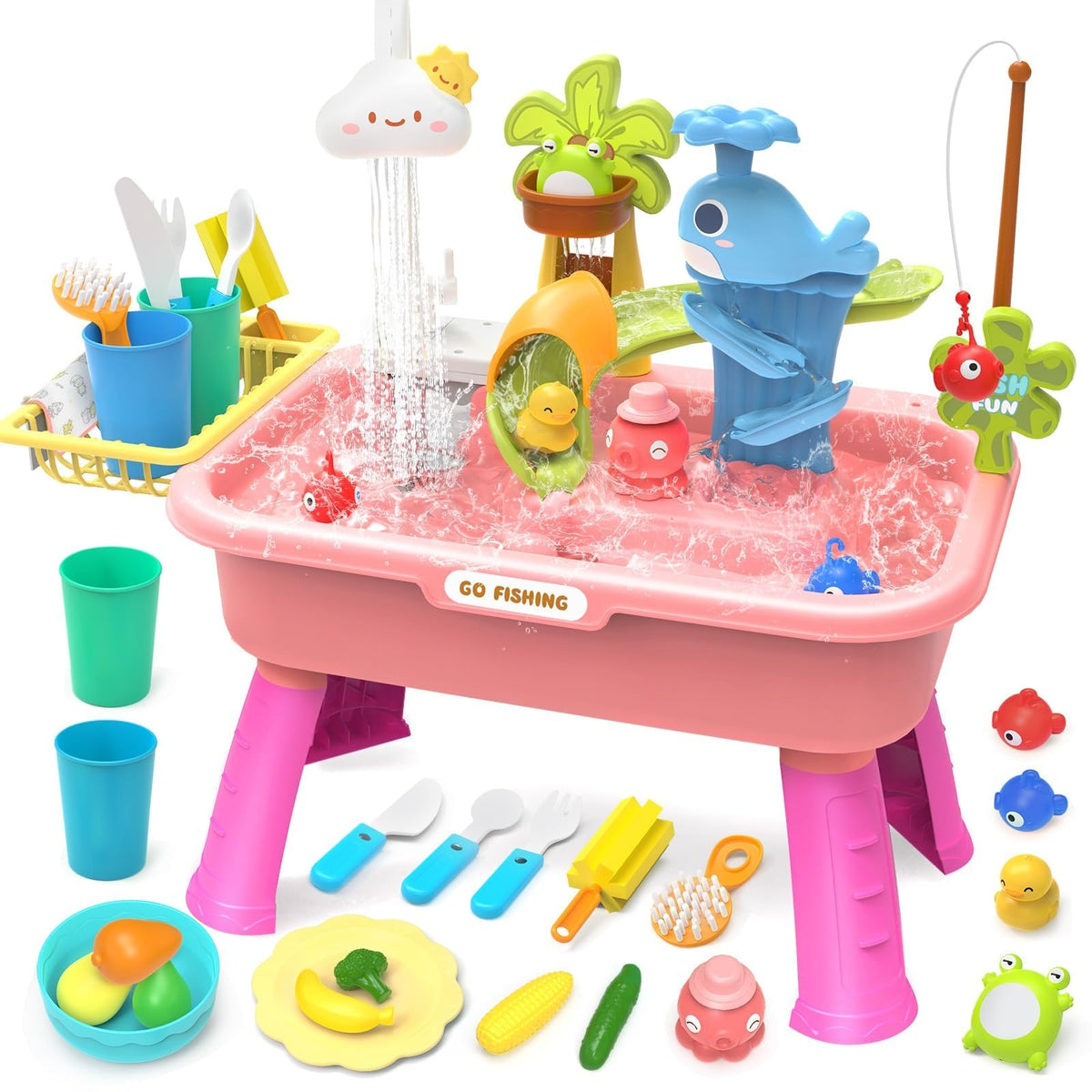 Max & Deril 21-inch play sink with running water for pretend kitchen fun