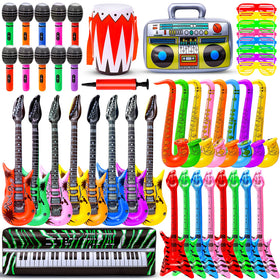 Max Fun inflatable rock-star guitars for energetic kid performances.