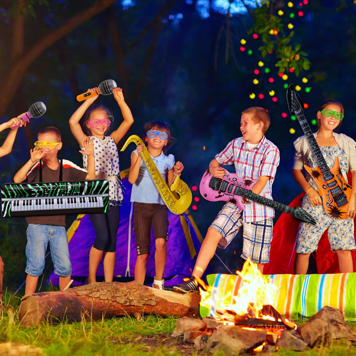 Max Fun kids party decorations inspire dancing and imaginative rock performances.