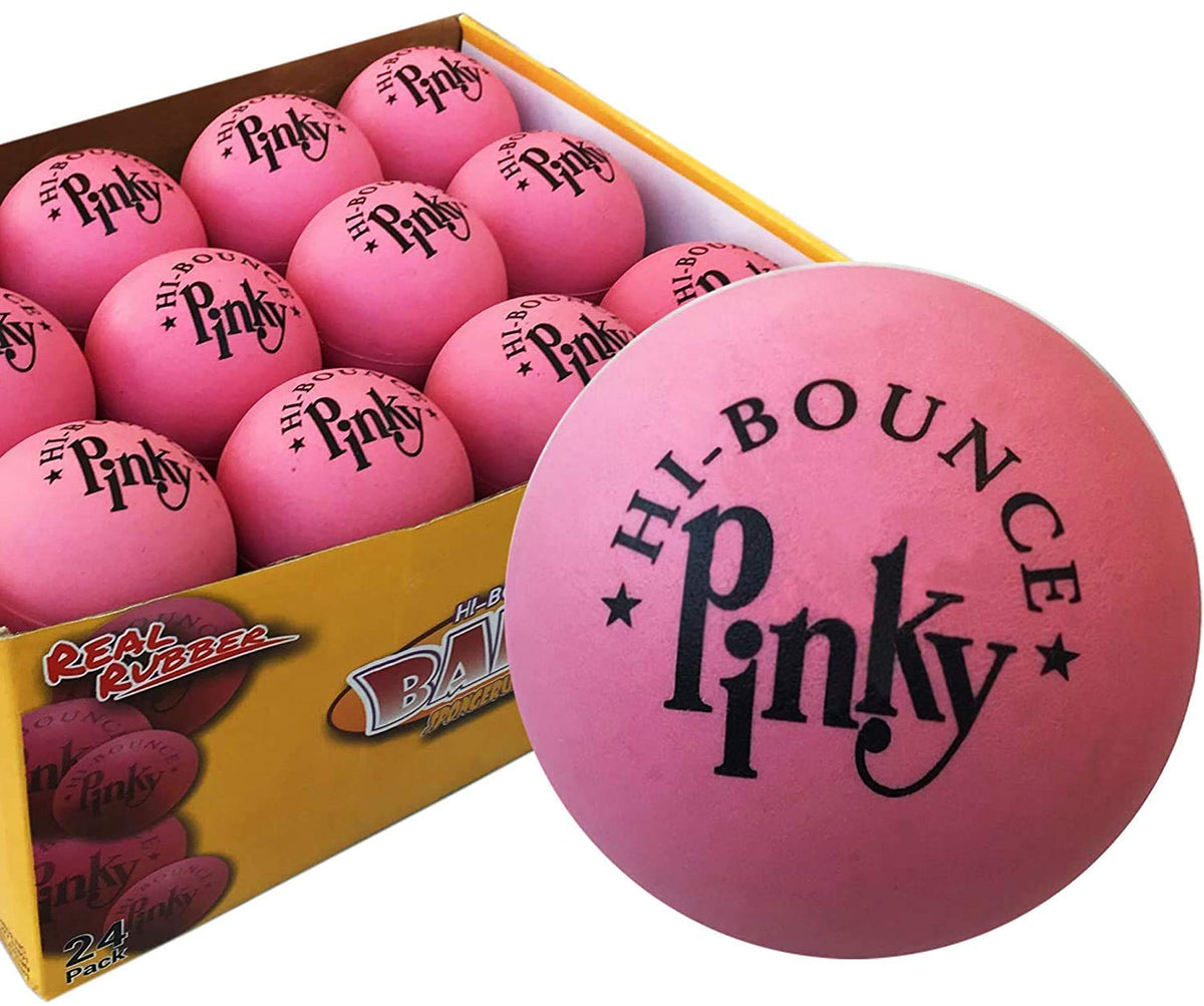 MAXFLO Pinky ball display box with 24 high-bounce pink rubber balls for games.
