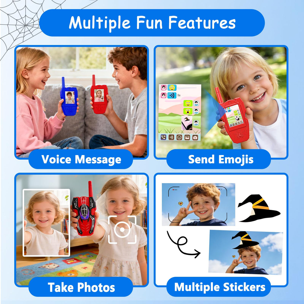 Max Fun rechargeable walkie talkie with Type-C charging for extended playtime.
