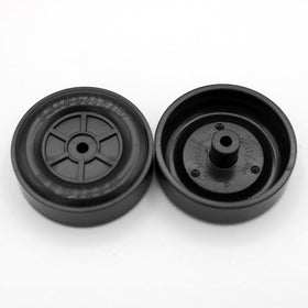Close-up of Maximum Velocity derby wheels and axles, burr-free for smooth spins.