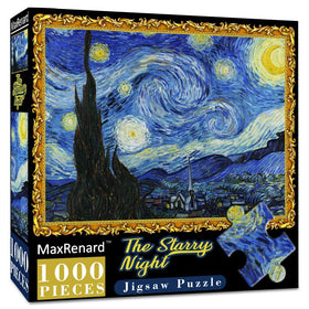 MaxRenard Starry Night 1000-piece puzzle on table for family night.