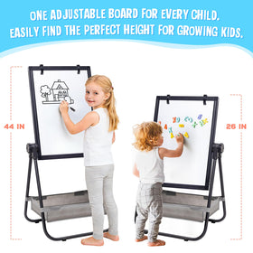 Maxtek Kids Easel adjustable height from 26 to 44 inches supports growing children.