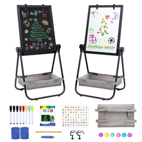 Maxtek Kids Easel double-sided board for markers and chalk, enabling creative learning.