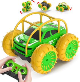 MaxTronic amphibious RC Car performing 360° flips for indoor outdoor fun.