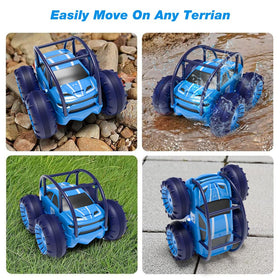 MaxTronic Amphibious RC Car conquering rocks and grass with 4WD all-terrain wheels