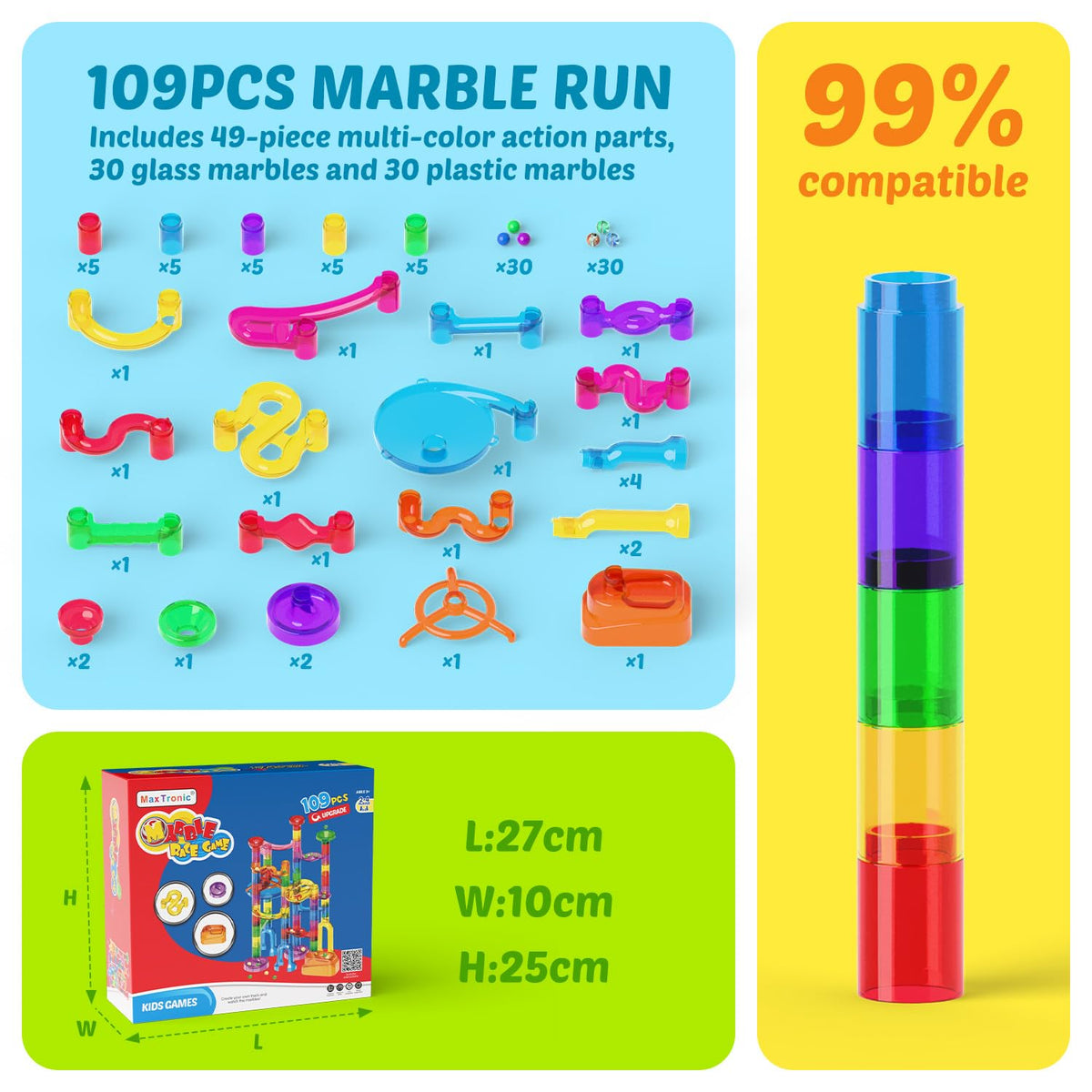 MaxTronic marble run kit transparent tubes close-up to spark curiosity