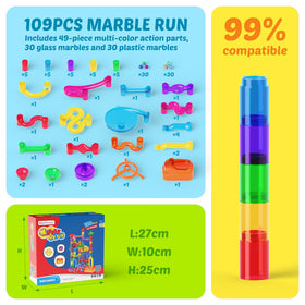 MaxTronic marble run kit transparent tubes close-up to spark curiosity