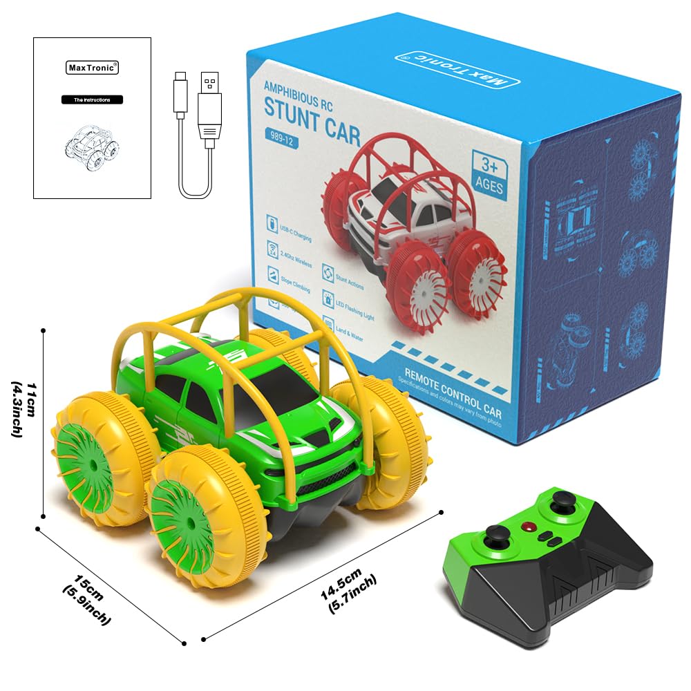 MaxTronic Waterproof stunt car handles splash play at water edges.