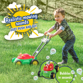 Maxx Bubbles Bubble-N-Go Mower in action releasing bubbles for imaginative play