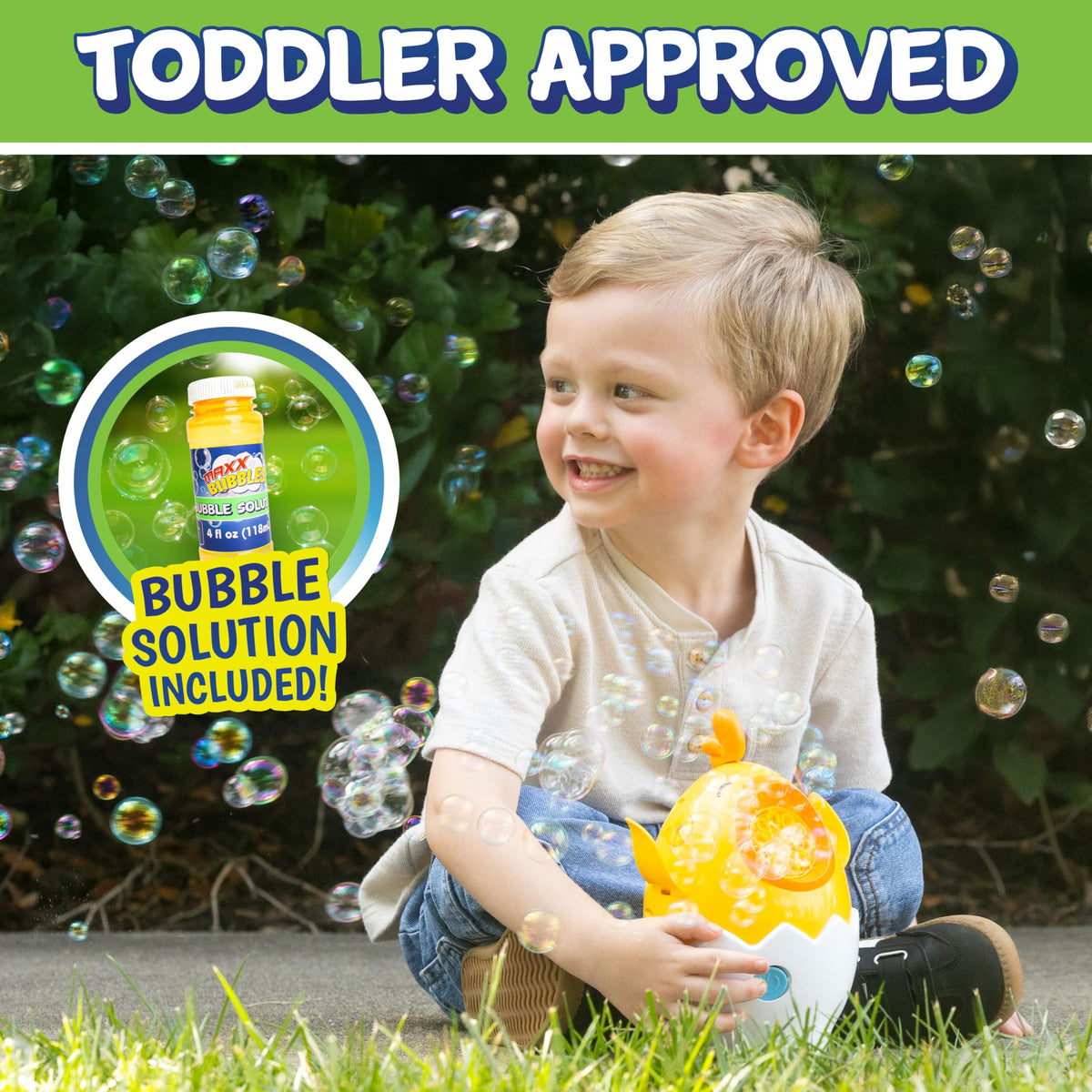 Maxx Bubbles Dancing Chick boosts outdoor active play and motor skills through fun.
