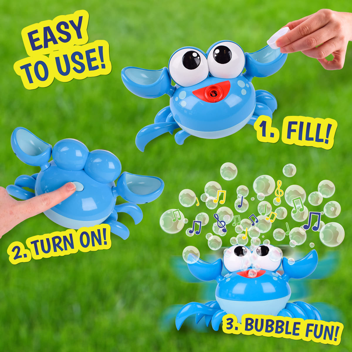 Maxx Bubbles Dancing Crab music accompanies bubbly action for fun.