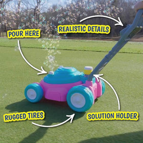 Maxx Bubbles Deluxe lawn mower rugged tires handle uneven ground during outdoor adventures
