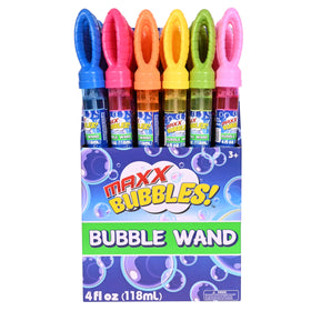 Rainbow-wrapped Maxx Bubbles wands serve as delightful party favors.
