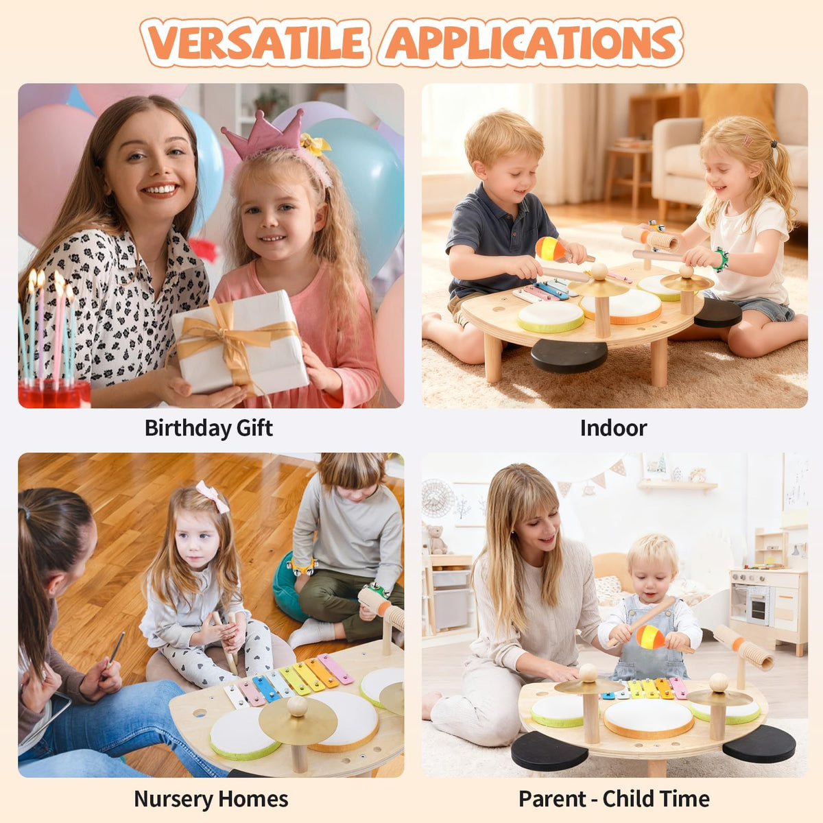 MAXZONE Kids Drum Set sheepskin drums yield soft, engaging sounds