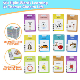 MAYAPHILOS 510 sight words flashcards pair English and German.