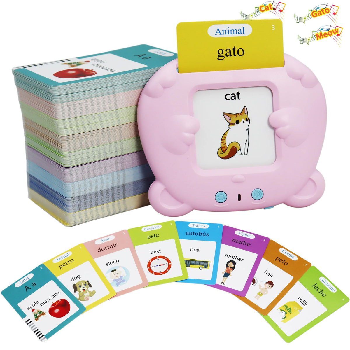 MAYAPHILOS bilingual flash cards pink front view promotes early vocabulary in two languages