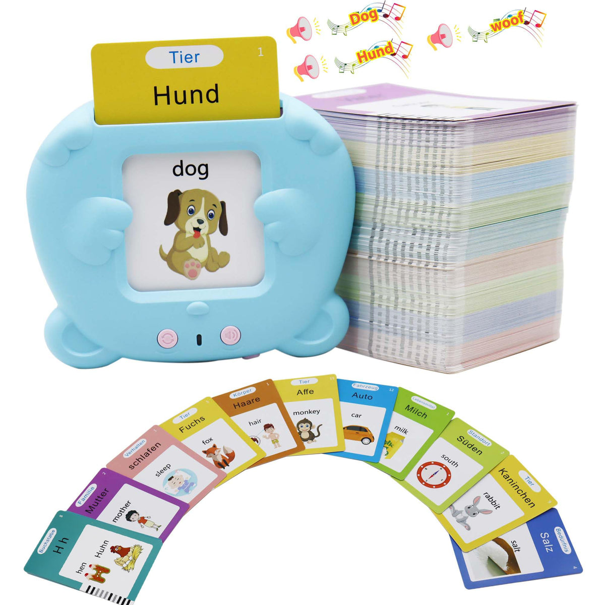 MAYAPHILOS bilingual pocket speech reader: hear English-German word pairs aloud.