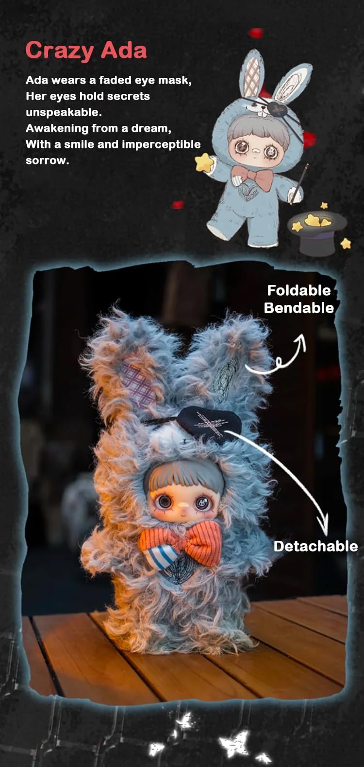 Maymei Dark Forest glow in the dark embroidery close up detail on a plush