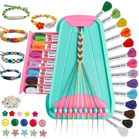 Maynacs friendship bracelet kit board for kids showing organized crafting setup.