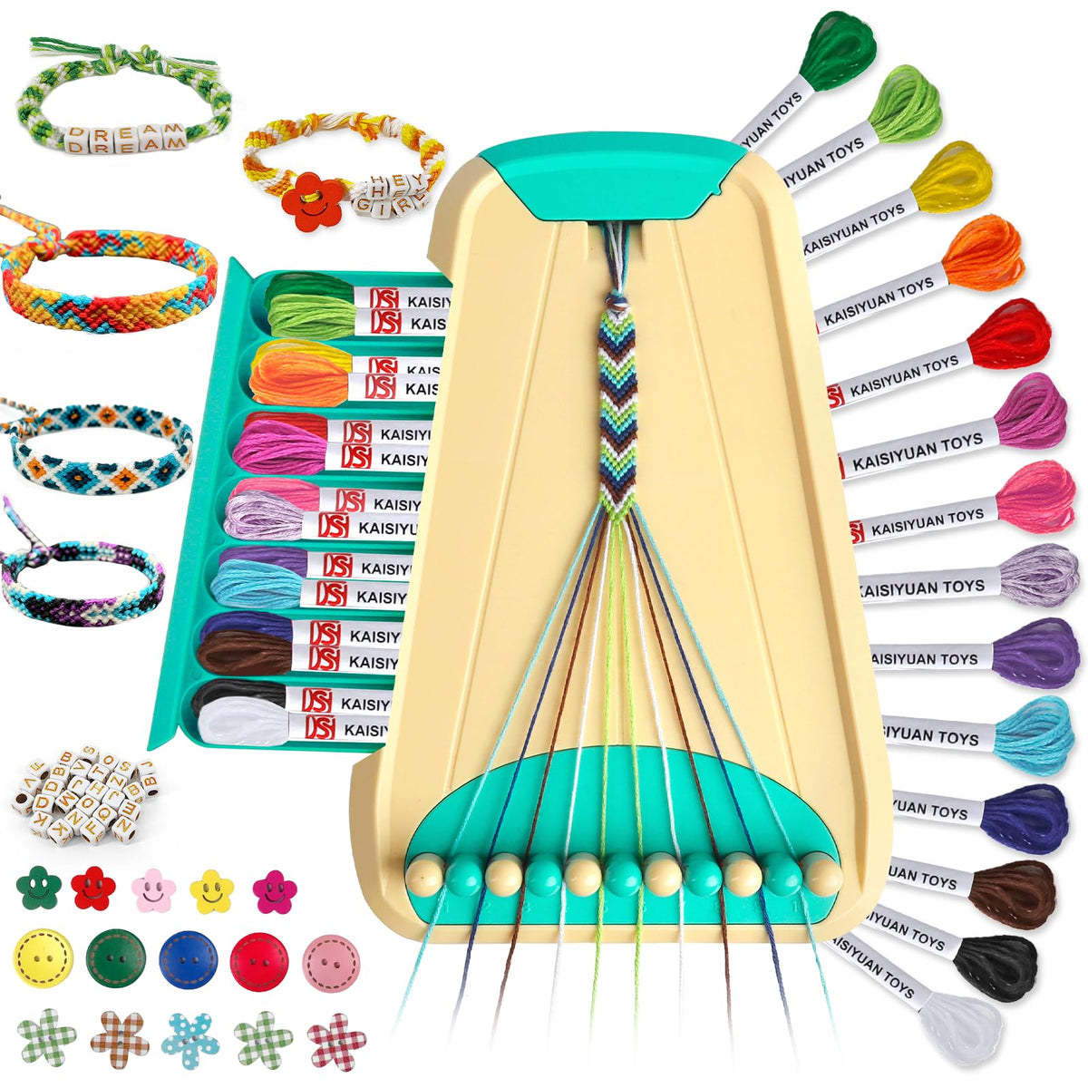 Maynacs friendship bracelet maker board with organized slots for easy crafting.