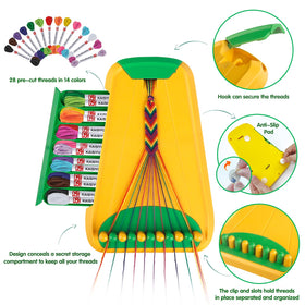 Maynacs threads in 28 bundles across 14 colors for vibrant bracelet designs.
