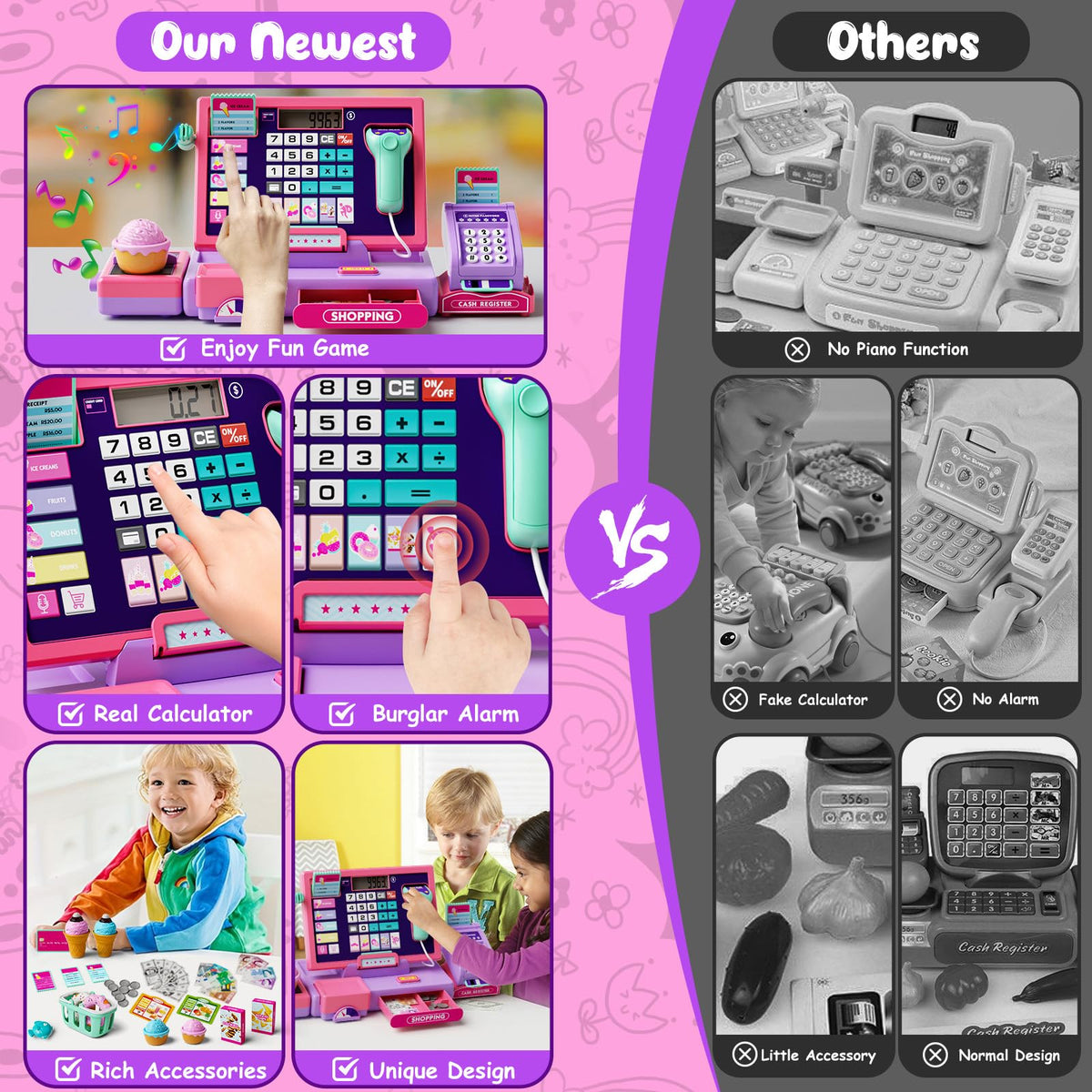 Maysida pink cash register button close up in piano mode for music play