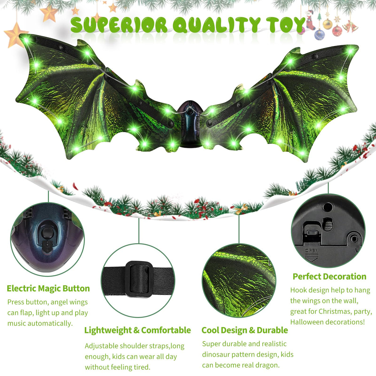 Maysida dinosaur costume wings with LED light for night time visuals
