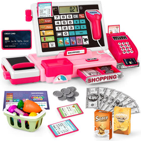 Maysida Kids Cash Register Pink with real calculator for early math practice.