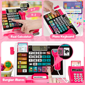 Maysida cash register pink scanner and credit card for pretend shopping.