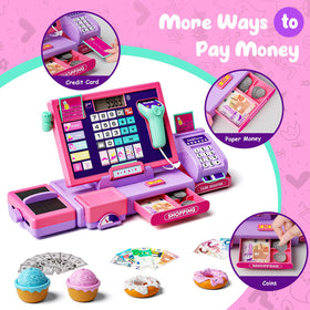 Kids play grocery store with the Maysida cash register for social fun