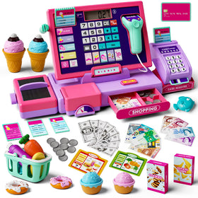Maysida pink cash register front view for imaginative play and learning