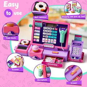 Maysida pink cash register scanner and card reader support cashier role play