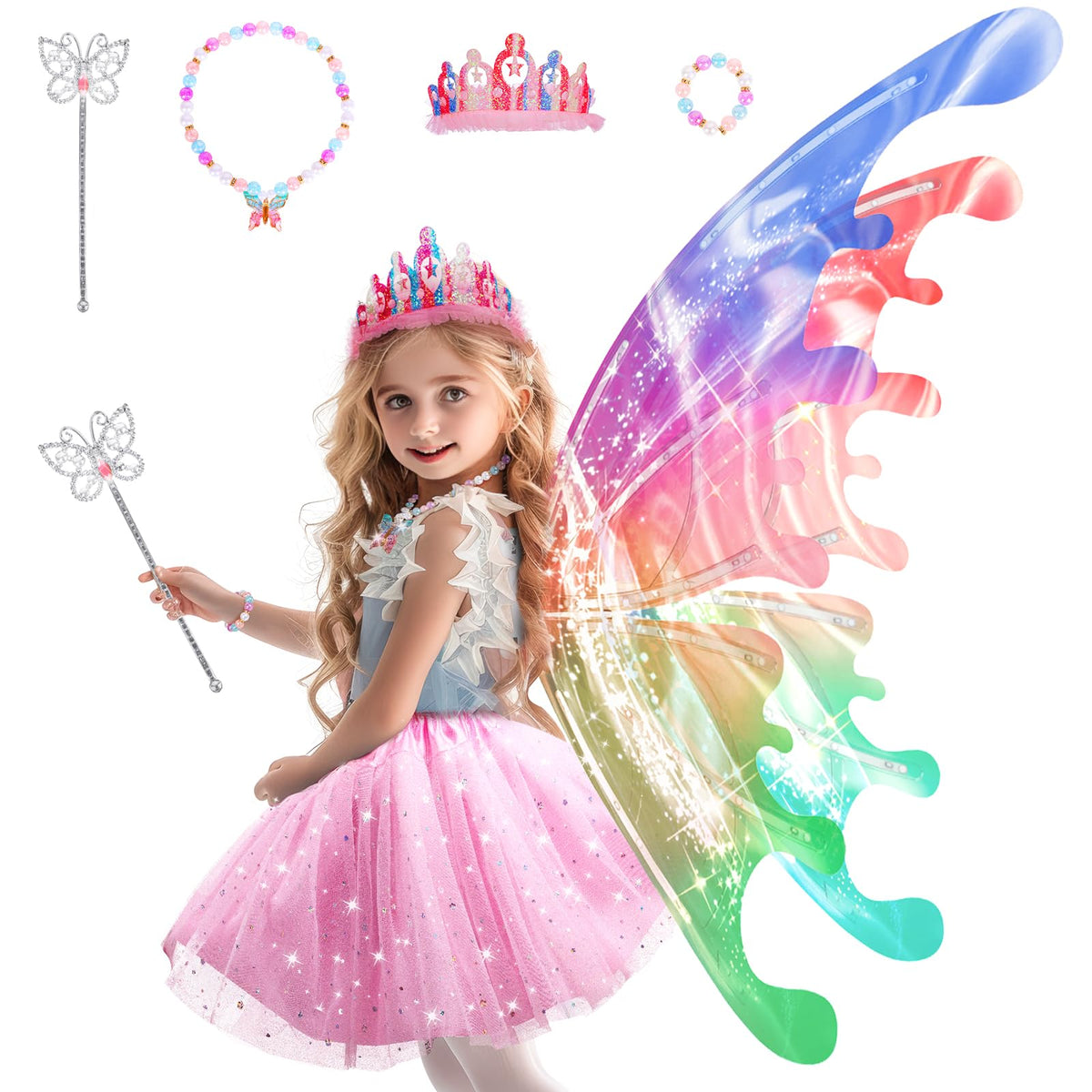 Maysida princess dress-up wings glow with light for imaginative play