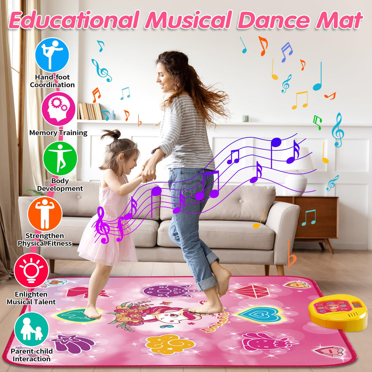 Maysida Unicorn Dance Mat with 8 piano keys supports musical exploration while dancing