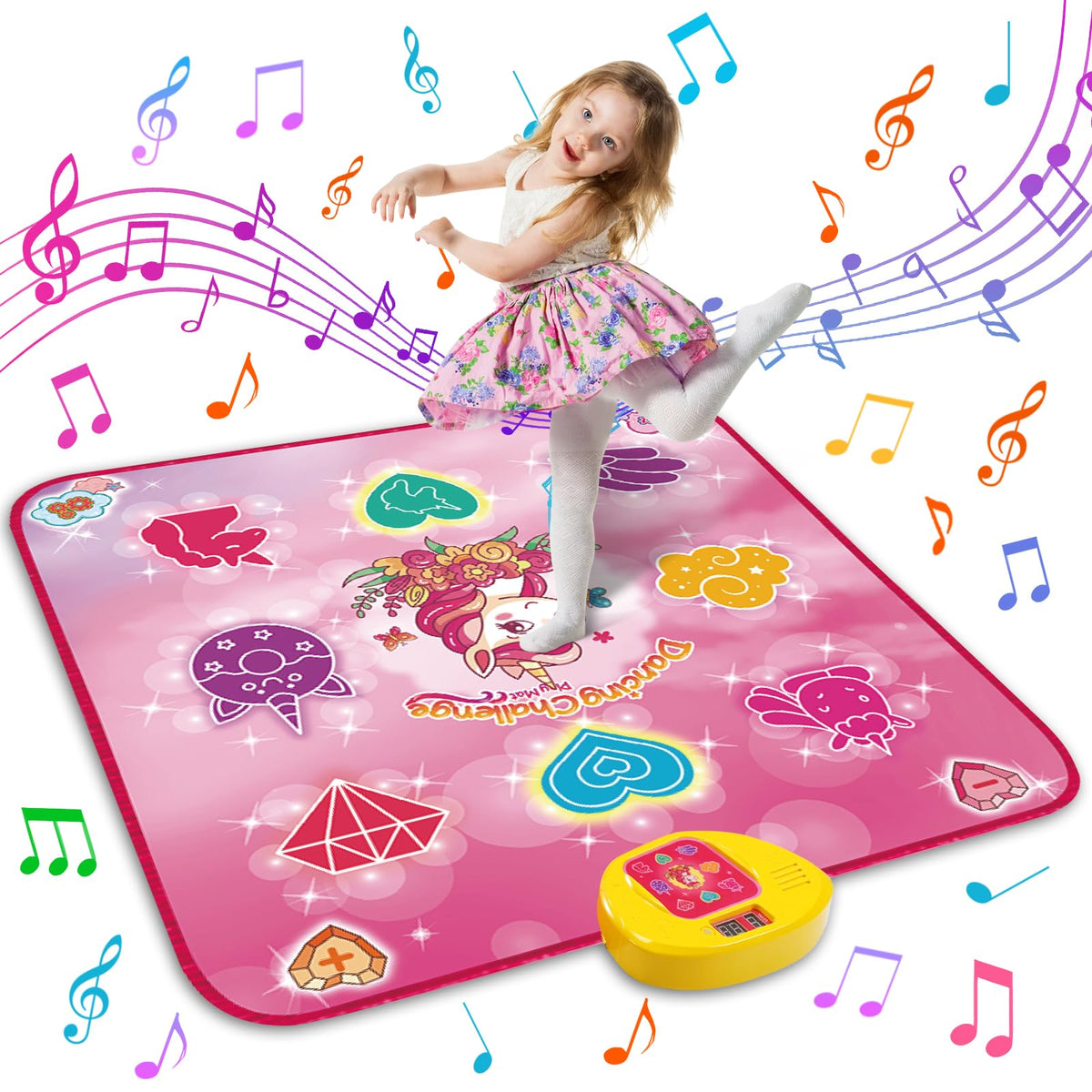 Maysida Unicorn Dance Mat pink front view with LED lights for joyful dancing