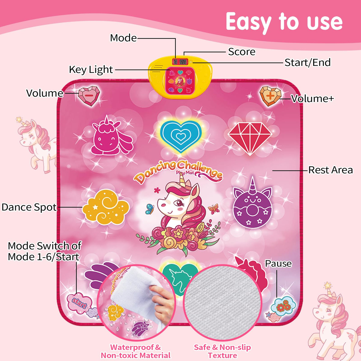 Maysida Unicorn Dance Mat uses safe non-toxic materials for worry-free play