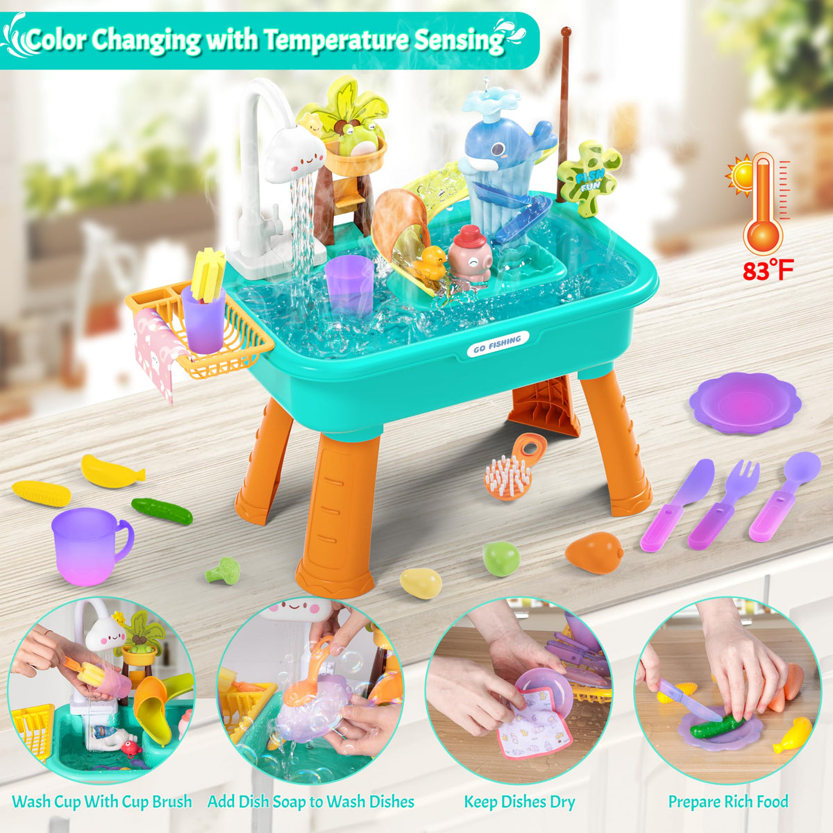 Maysida water table with slides adds movement and excitement