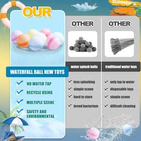 MBKET silicone water balloons stored neatly in a portable mesh bag.