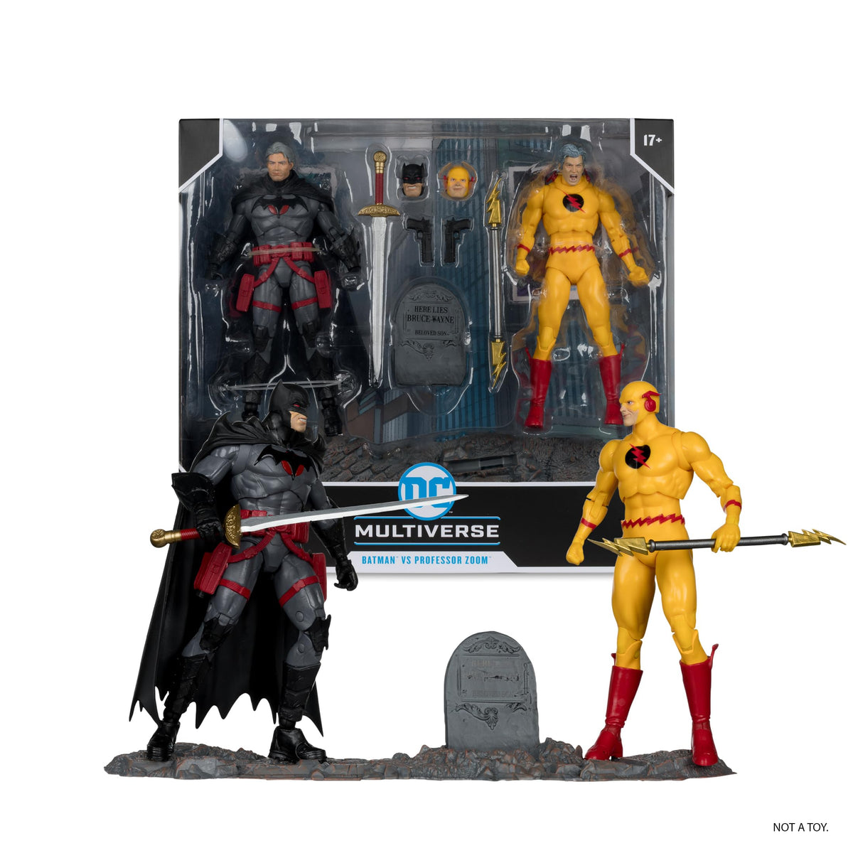 McFarlane Toys DC Multiverse Batman vs Professor Zoom front view for display-ready shelf appeal.