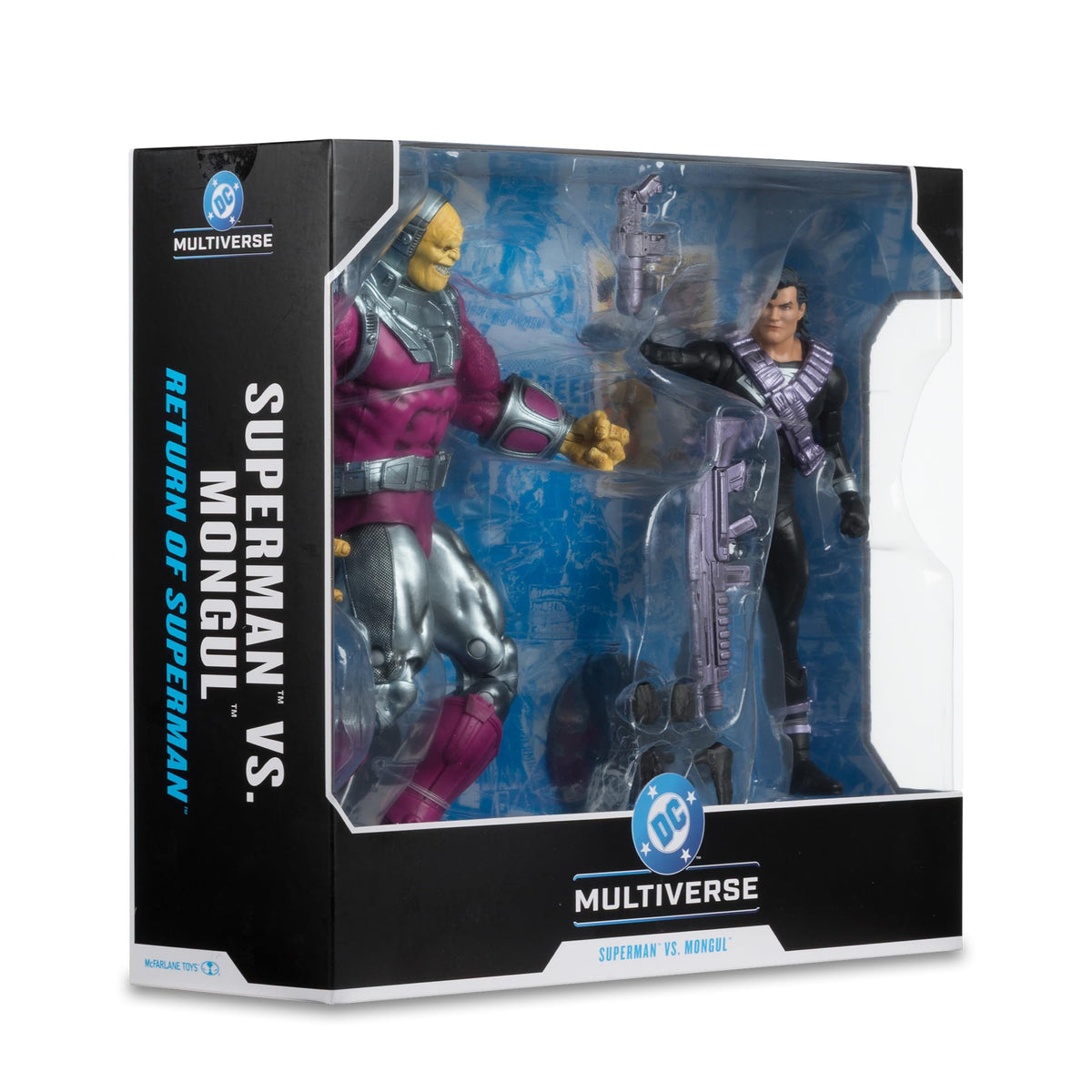McFarlane Toys DC Multiverse Superman-Mongul 2pk art cards showcase character art and bios.