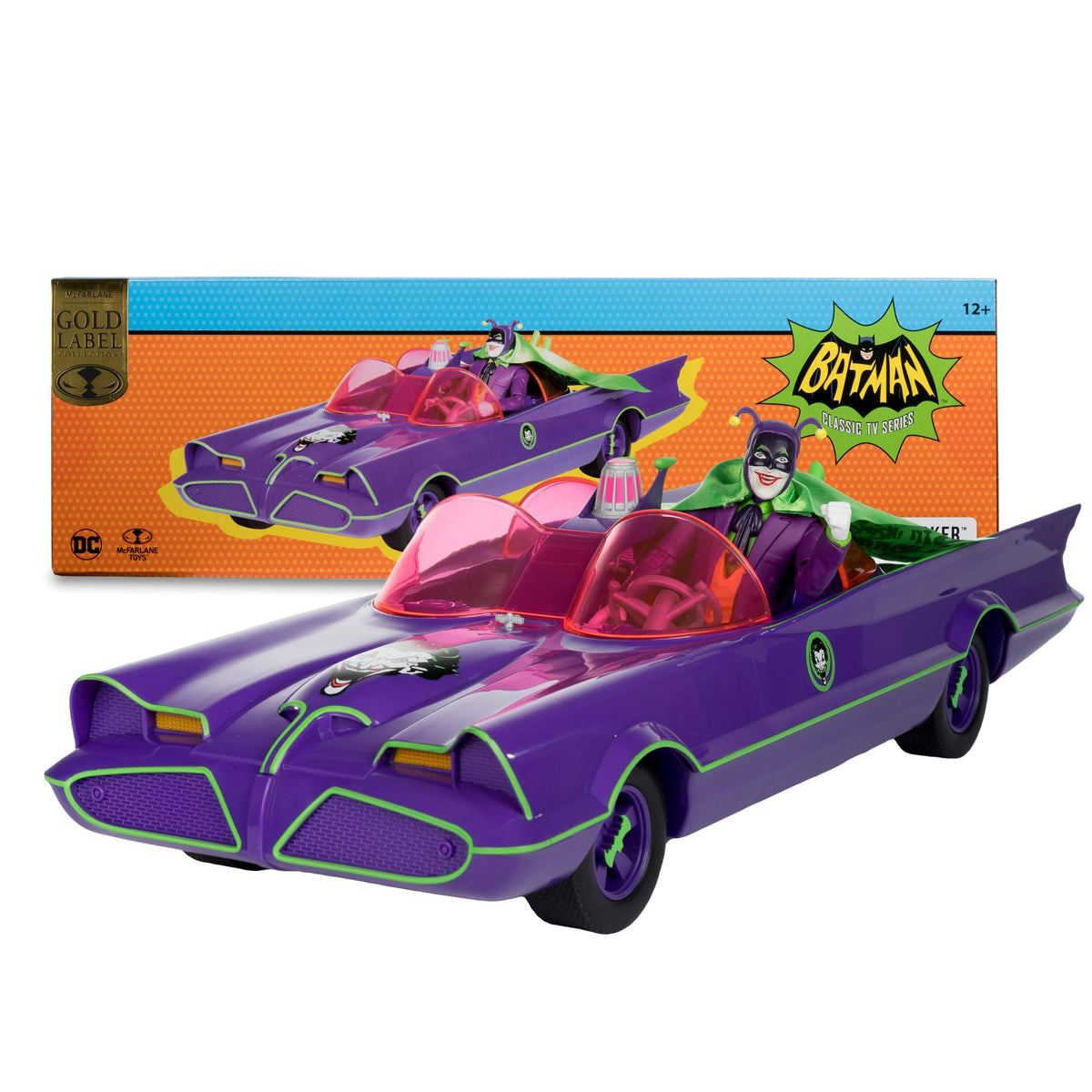 McFarlane Toys DC Retro Joker figure emphasizes iconic look for villain collection.