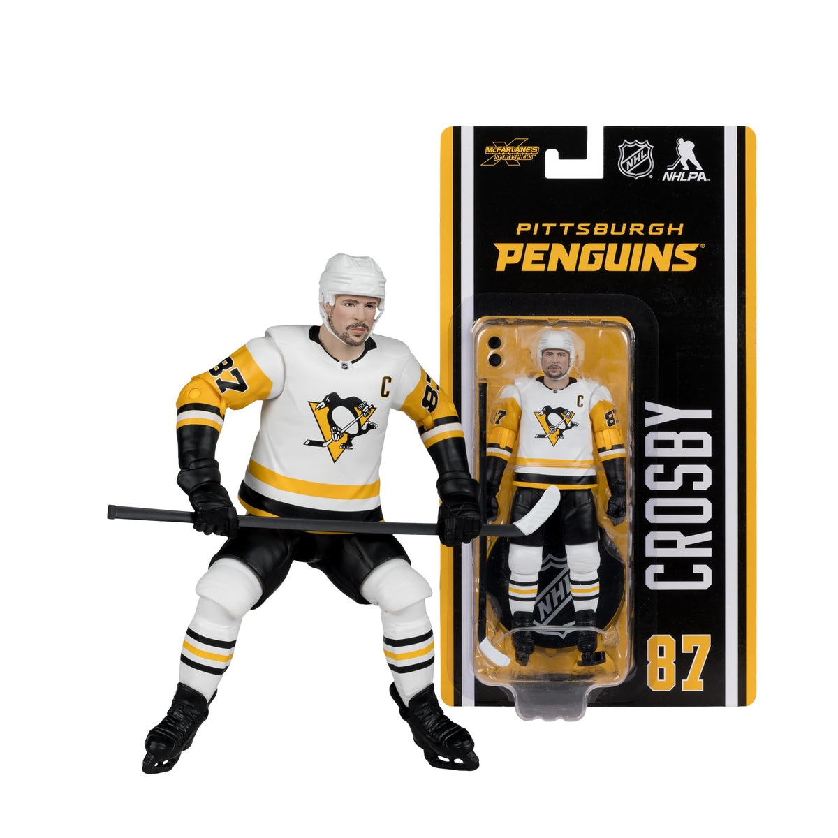 Includes hockey stick and two pucks for realistic action setups
