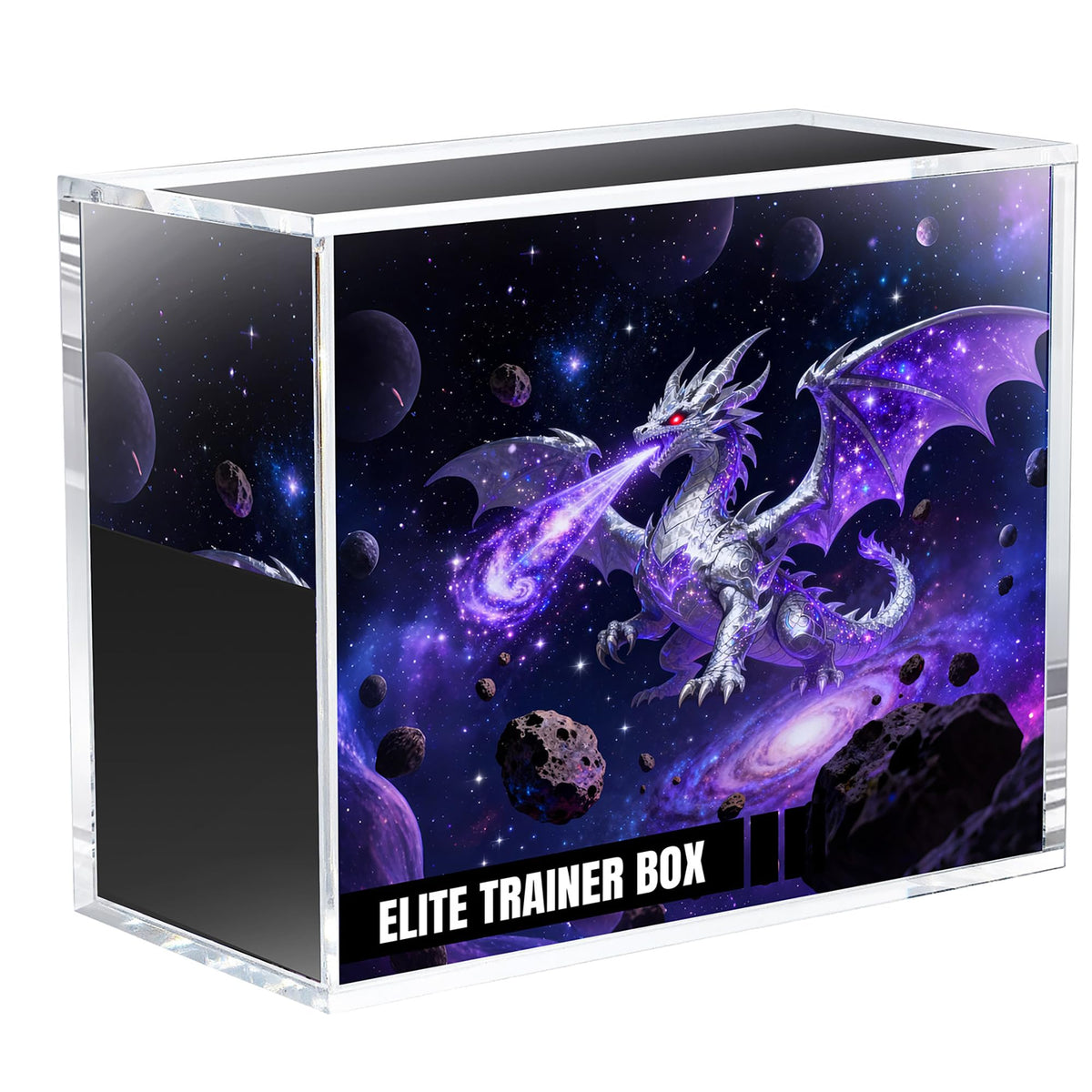 Mcbazel acrylic display case protects Elite Trainer Box with crystal-clear visibility.