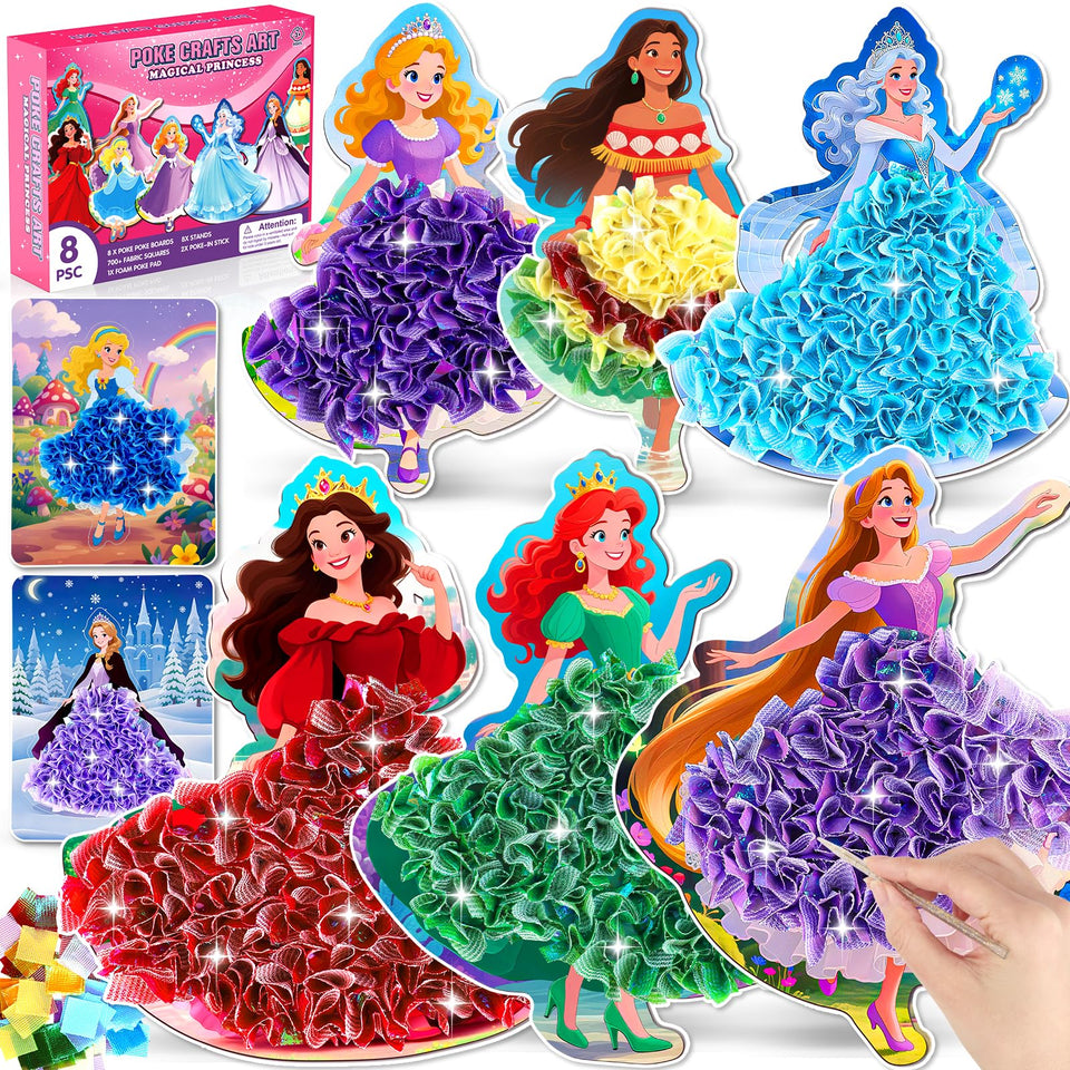 Mccreadee 8PCS Poke Art Kits magical princess boards for mess-free creative decorating