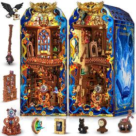 Mccreadee Book Nook Kit with LED light creating a cozy illuminated bookstore display