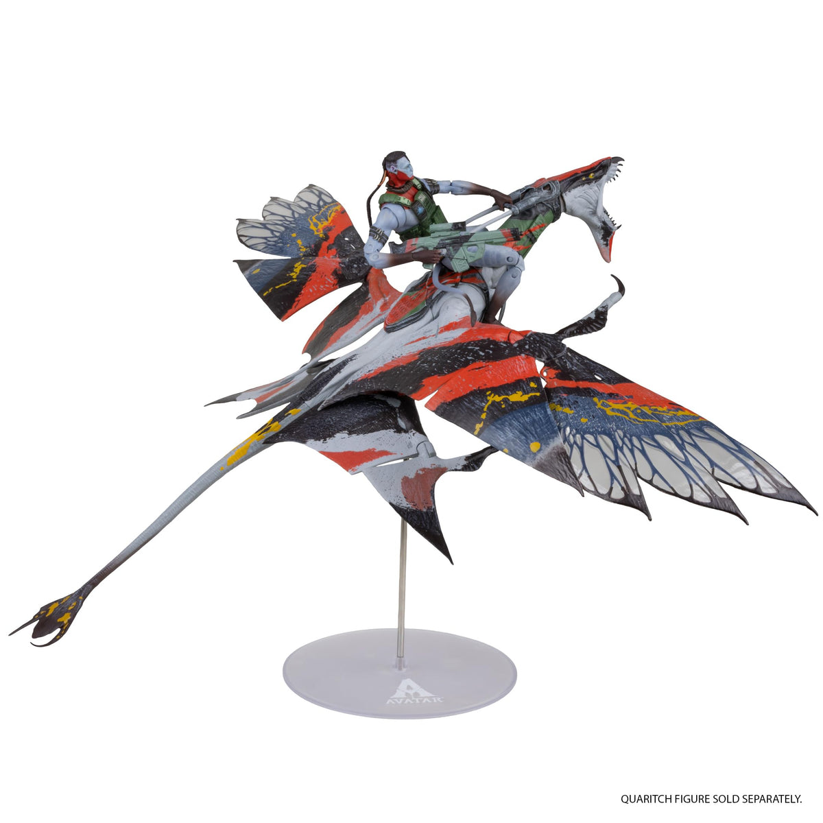 Quaritch’s Banshee can fly and crawl for dioramas and scenes.