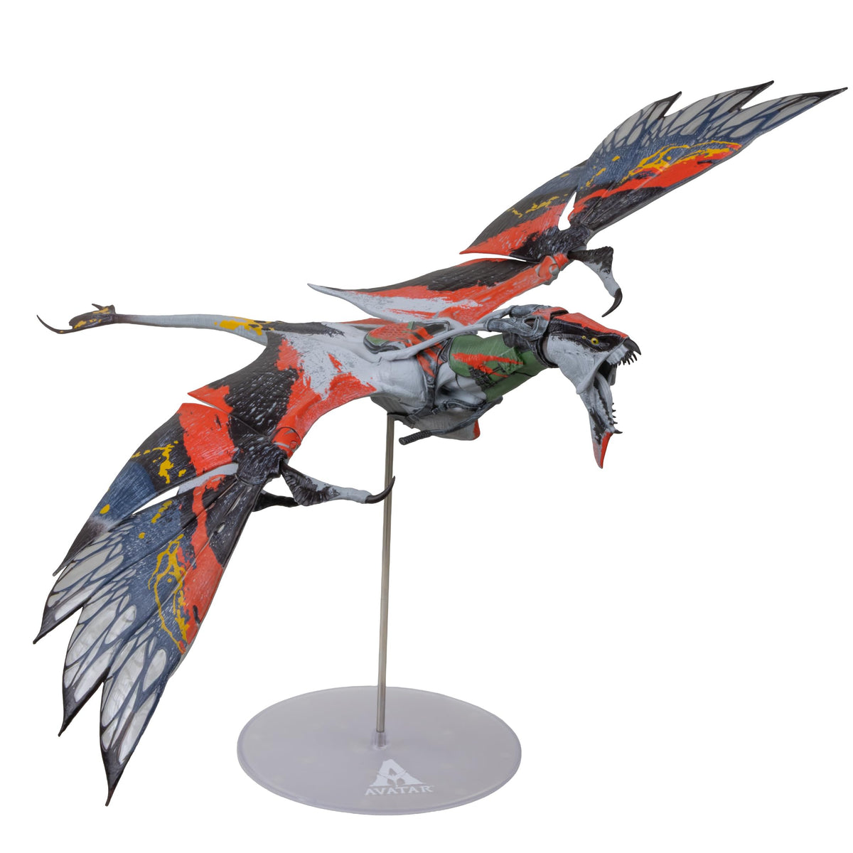 McFarlane Avatar: Fire and Ash Quaritch’s Banshee wingspan close-up for dramatic display.